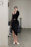 Un Morceau elastic lace asymmetric tube top UM231SZ20 black PUM38